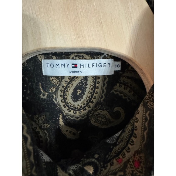 Tommy Hilfiger Woman Paisley Print Button Up Shirt Jacket Size 18 Black Gold - Picture 3 of 8